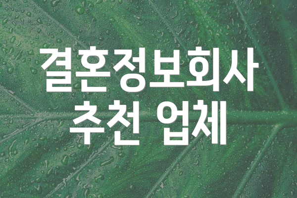결혼정보회사 추천 업체